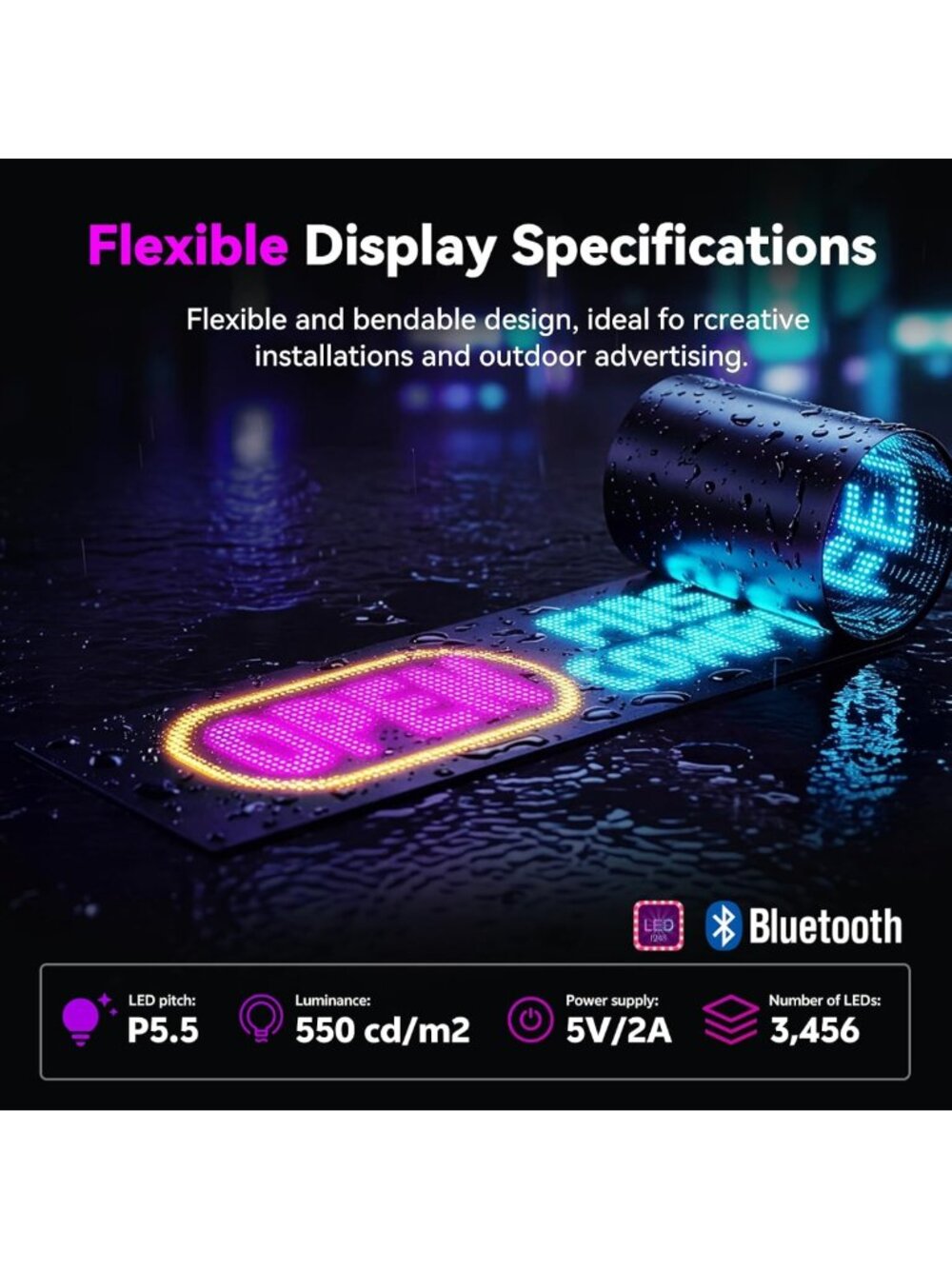 Customizable Full Color LED Sign - 43''x6.3'' Programmable Scrolling Display for - Picture 3 of 5